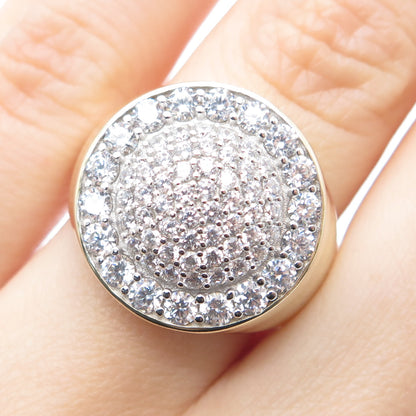 DADWANI 925 Sterling Gold Plated Round-Cut Shaped C Z Sparkle Ring Size 7.25