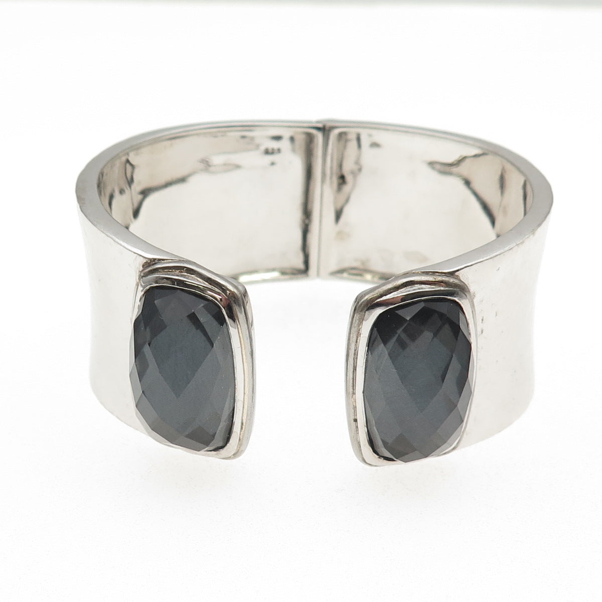 Boma 925 Sterling Silver Real Doublet Hematite Hammered Cuff Bracelet 6.75"
