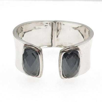 Boma 925 Sterling Silver Real Doublet Hematite Hammered Cuff Bracelet 6.75"