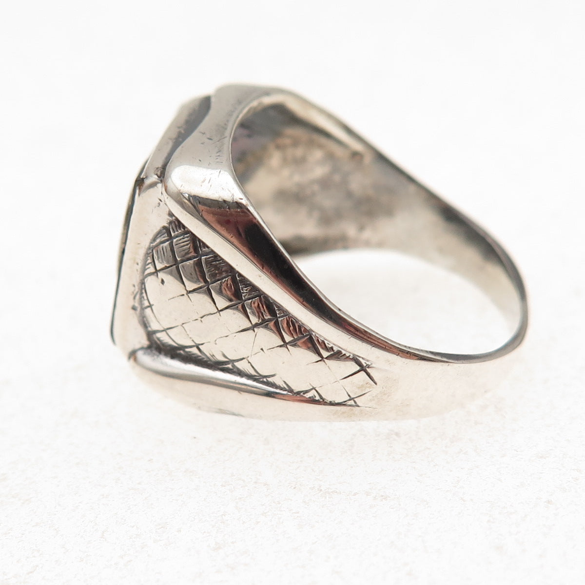 925 Sterling Silver Antique Art Deco Real Black Onyx Letter D Ring Size 8.25