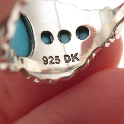 925 Sterling Silver Real Sleeping Beauty Turquoise Floral Ring Size 8.25