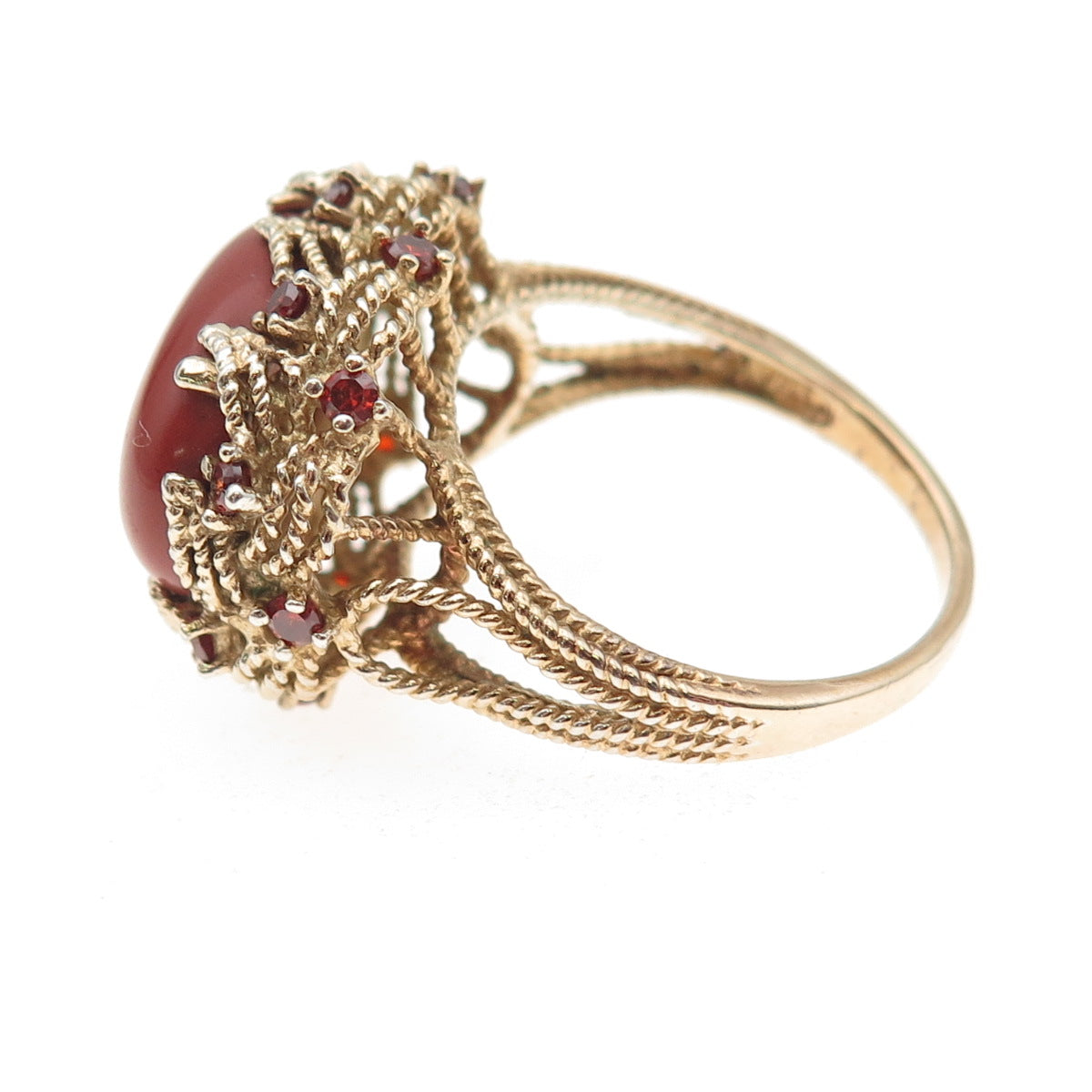 925 Sterling Silver Gold Plated Vintage Real Red Jasper & Garnet Ring Size 10