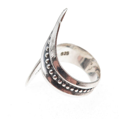925 Sterling Silver Vintage Mexico Beaded Oxidized Bypass Ring Size 9.5