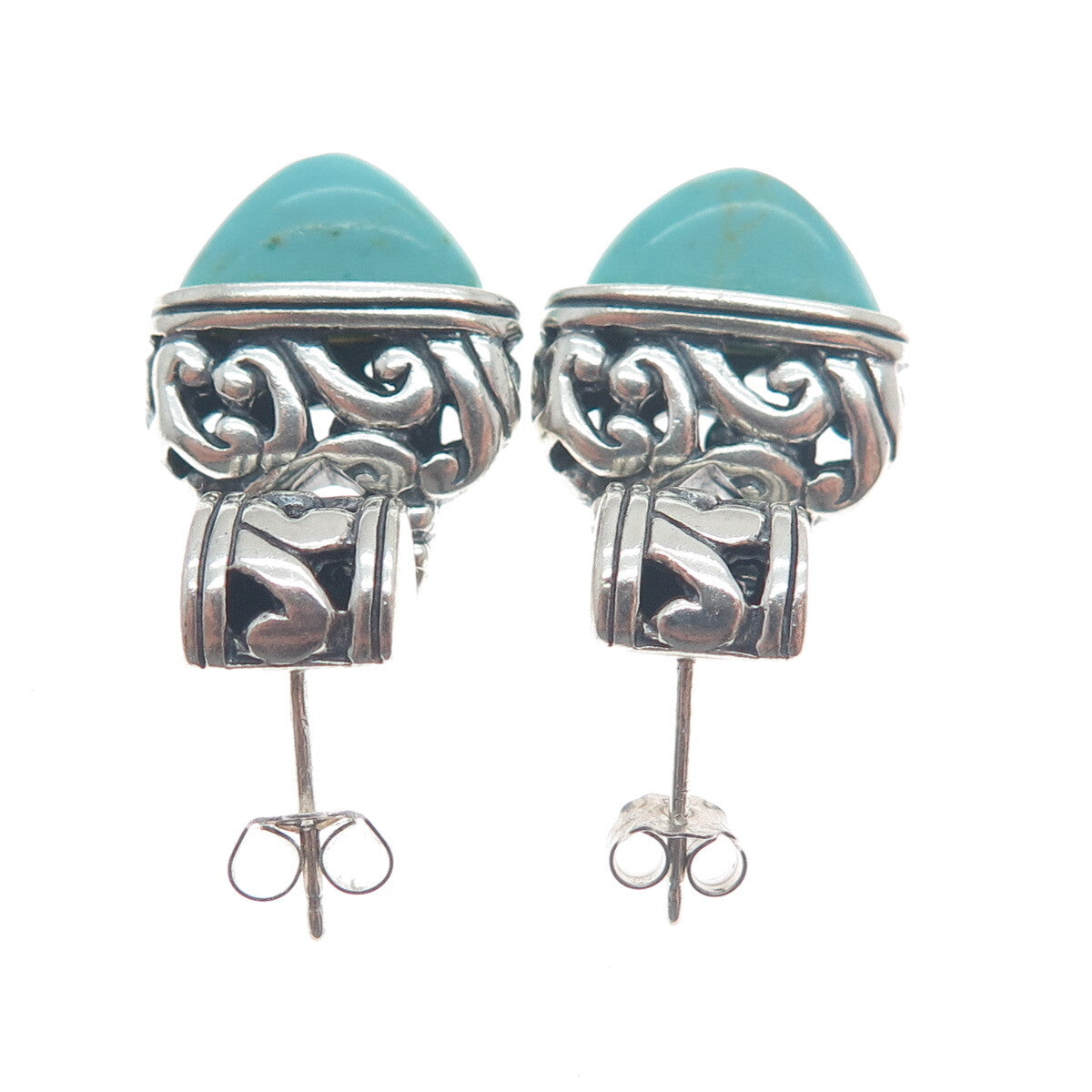 925 Sterling Silver Vintage Real Kingman Turquoise Gem Boho-Style Drop Earrings