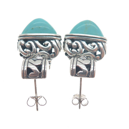 925 Sterling Silver Vintage Real Kingman Turquoise Gem Boho-Style Drop Earrings