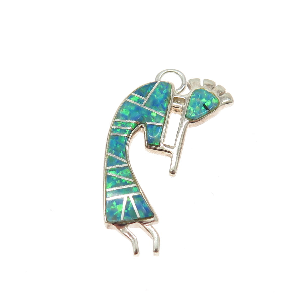 Old Pawn 925 Sterling Silver Vintage Southwestern Real Opal Kokopelli Pendant