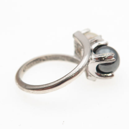 UNCAS 925 Sterling Silver Antique Art Deco Real Hematite & Pearl Ring Size 3.75