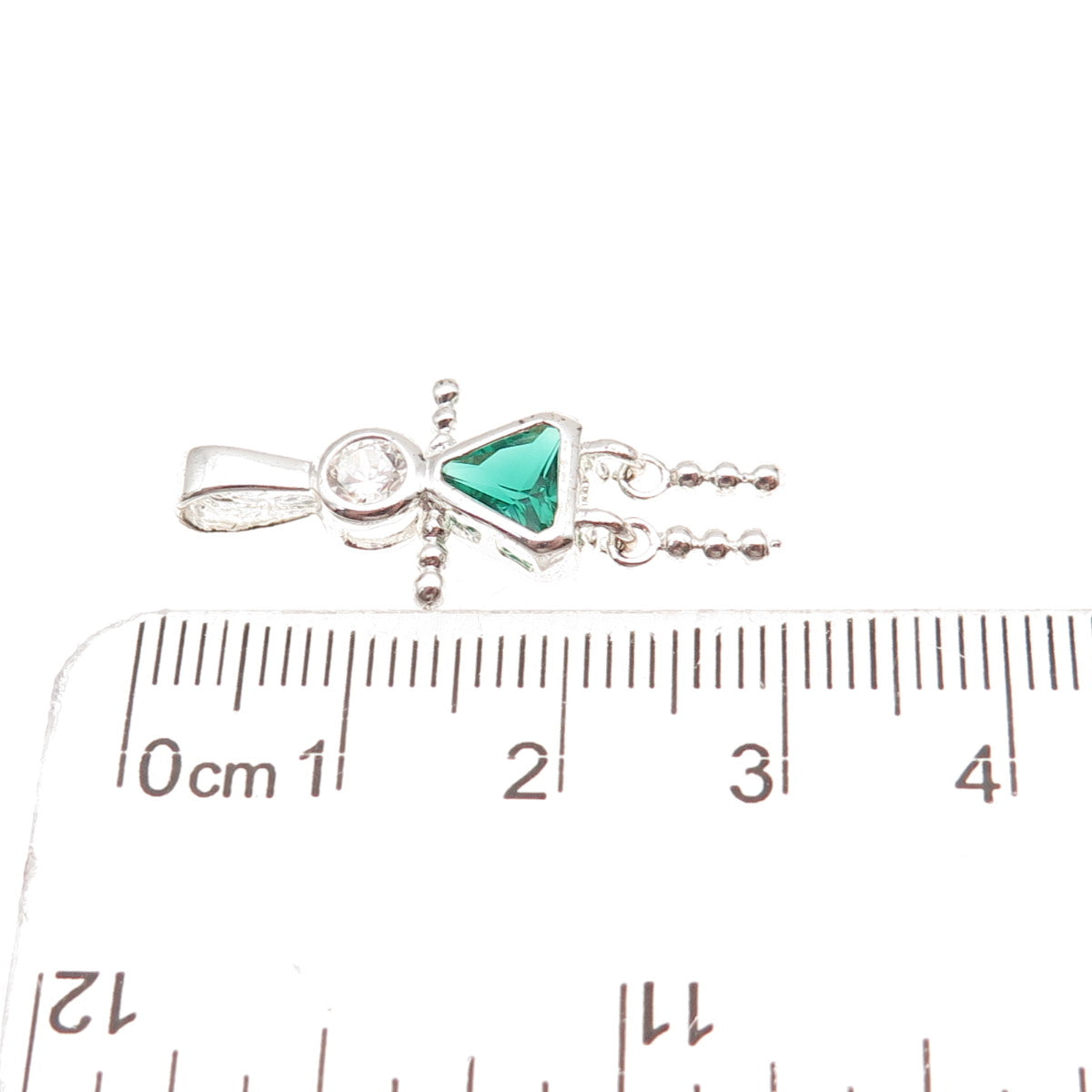 925 Sterling Silver C Z May Birthstone Girl Articulated Charm Pendant