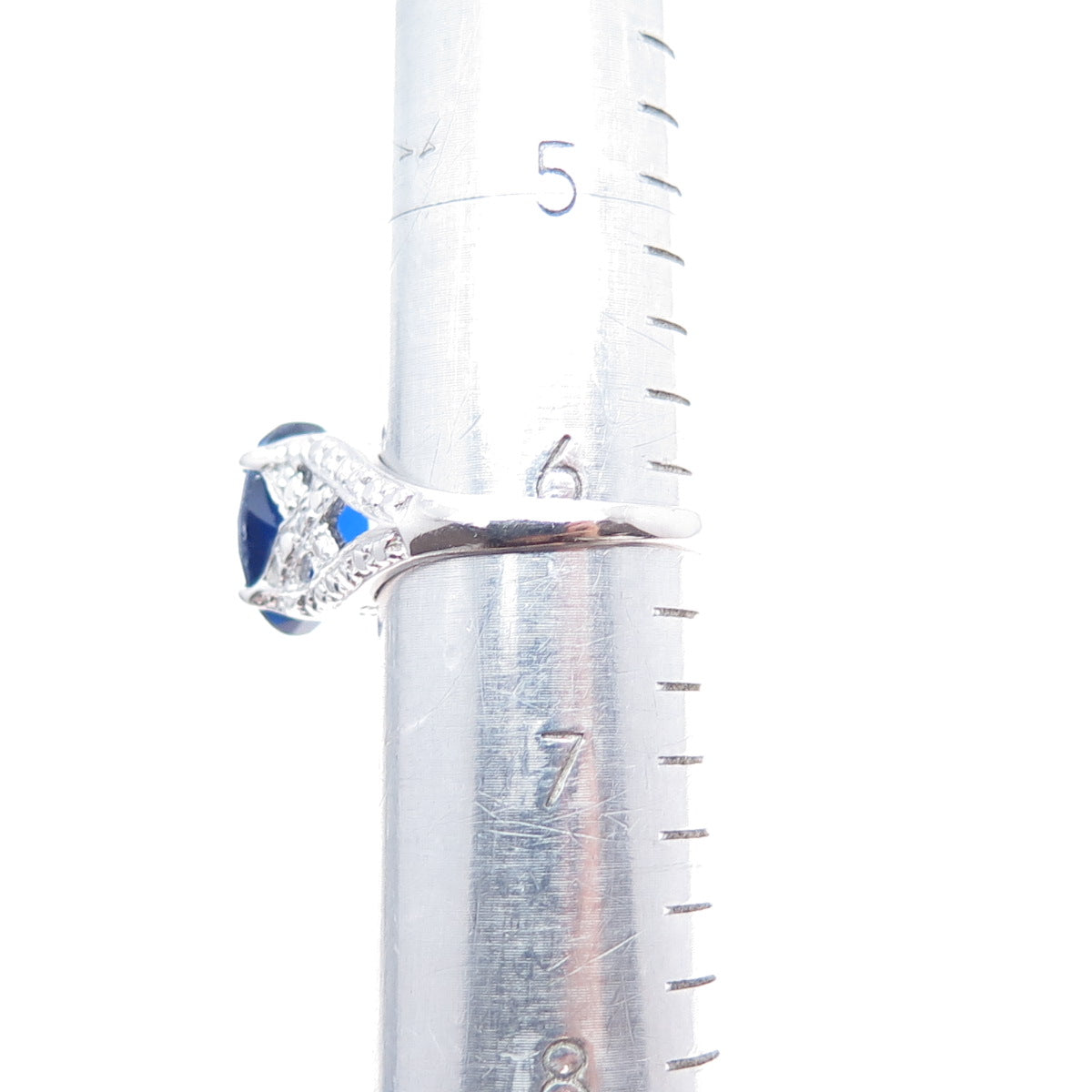 925 Sterling Silver Oval-Cut Lab-Created Sapphire Ring Size 6.25