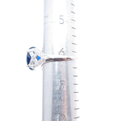 925 Sterling Silver Oval-Cut Lab-Created Sapphire Ring Size 6.25