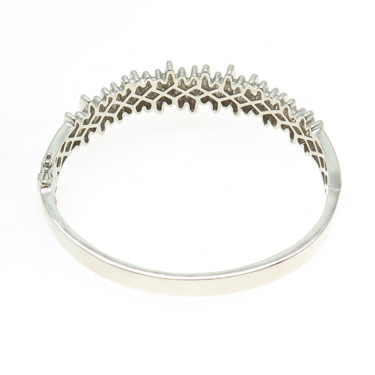 MY RED BIRD 925 Sterling Silver Real Round-Cut Diamond Bangle Bracelet 6.75"