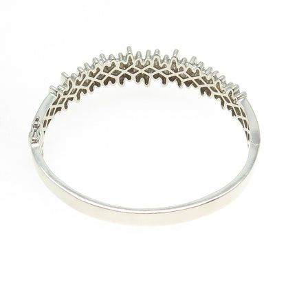MY RED BIRD 925 Sterling Silver Real Round-Cut Diamond Bangle Bracelet 6.75"