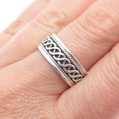 925 Sterling Silver Vintage Braided Oxidized Band Ring Size 8.75