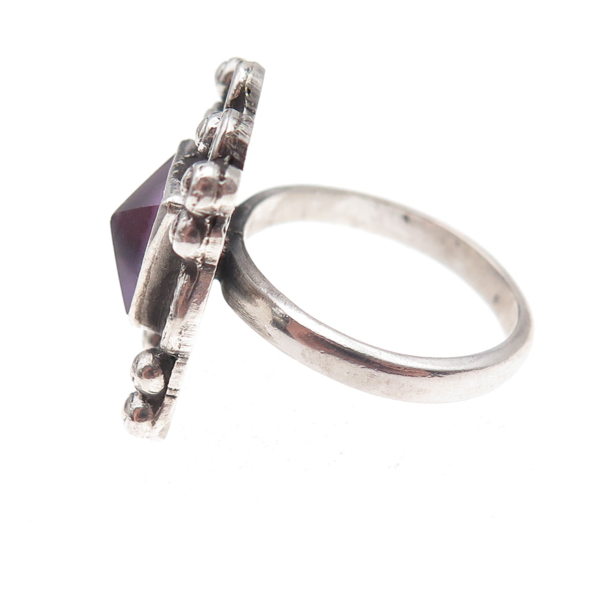 925 Sterling Silver Vintage Mexico Real Amethyst Oxidized Ring Size 6.75