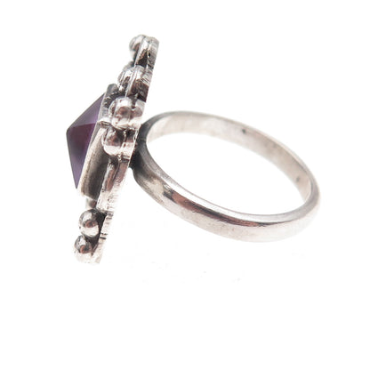 925 Sterling Silver Vintage Mexico Real Amethyst Oxidized Ring Size 6.75