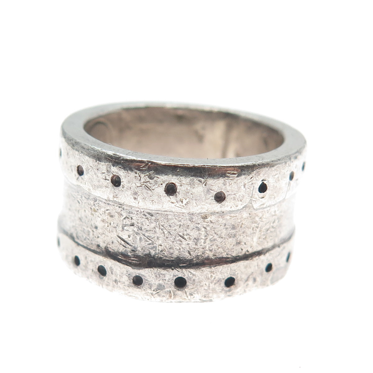 Kenneth Jones 925 Sterling Silver Vintage Modernist Oxidized Band Ring Size 6.75