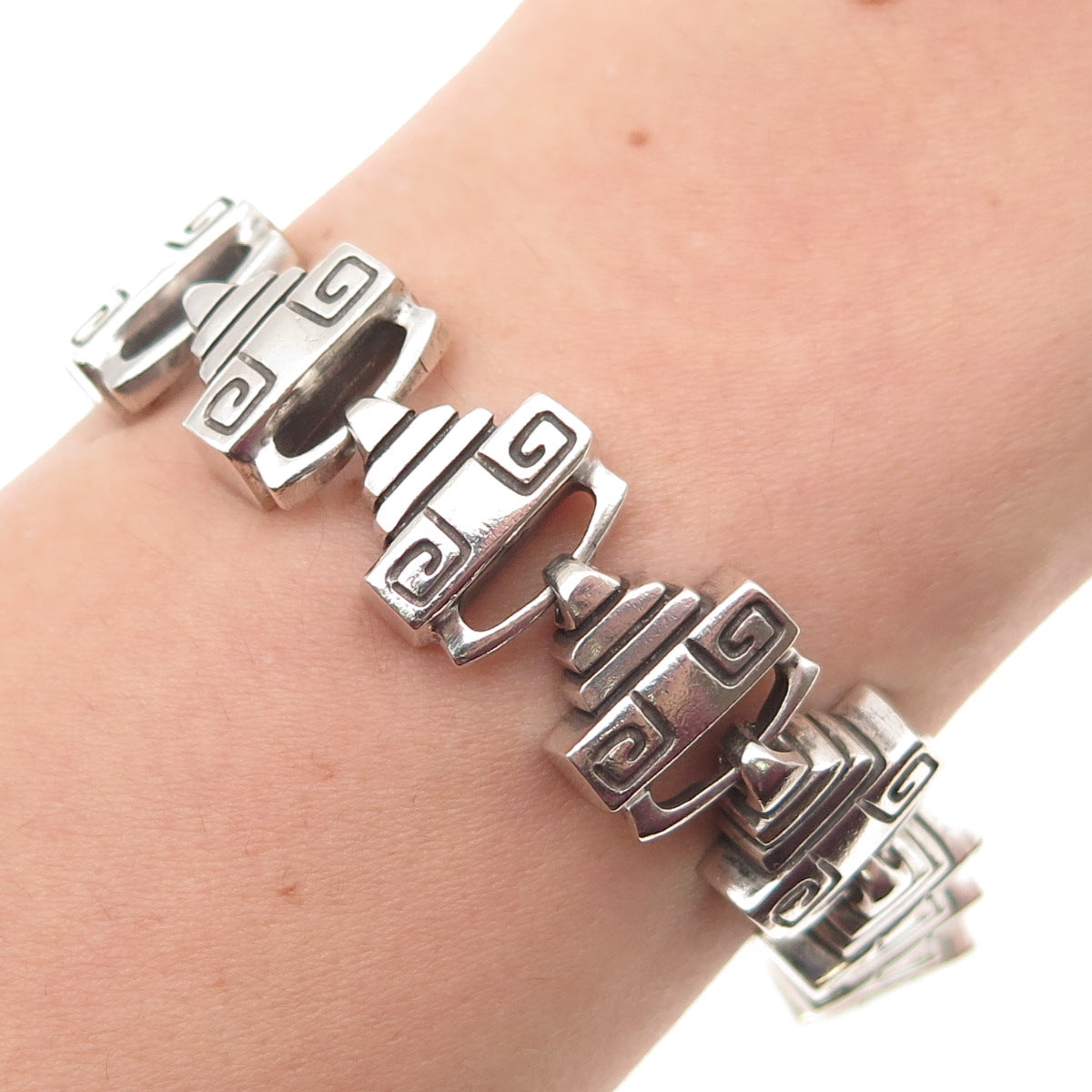 LISA JENKS 925 Sterling Silver Vintage Modernist Link Oxidized Bracelet 6.5"