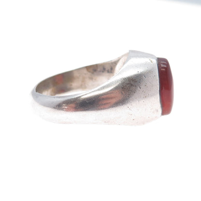 925 Sterling Silver Vintage Real Carnelian Agate Modernist Ring Size 12.25