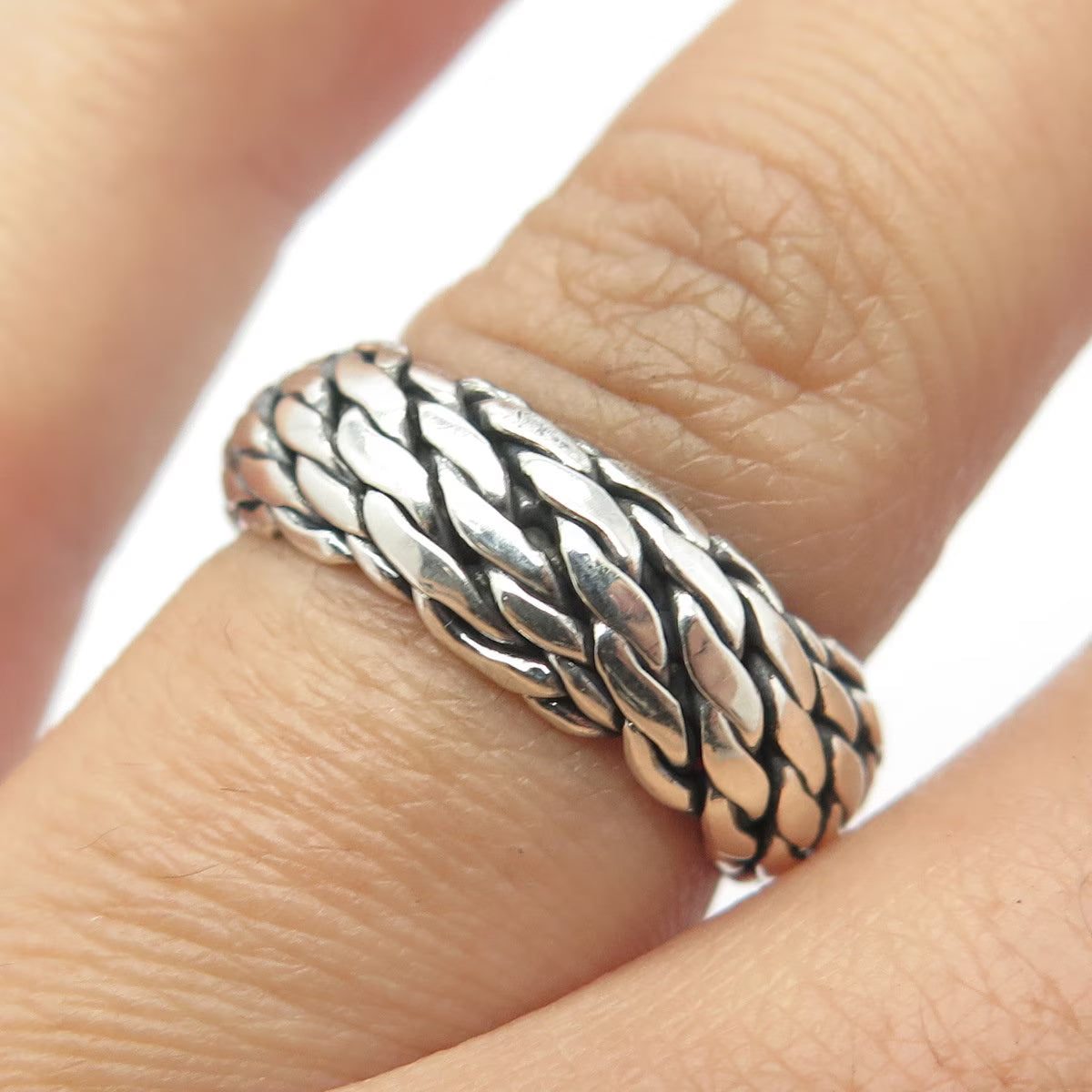 925 Sterling Silver Vintage Woven Band Ring Size 6.75