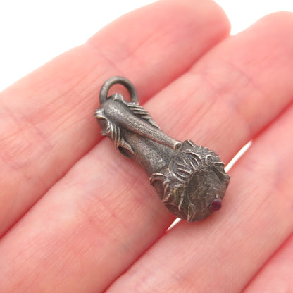 925 Sterling Silver Real Diamond & Ruby High Heel Oxidized 3D Mini Charm Pendant