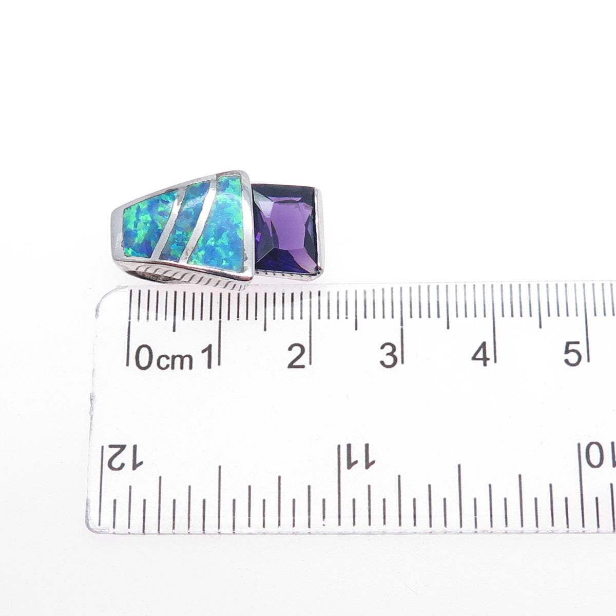 925 Sterling Silver Vintage Real Opal & Amethyst Mini Slide Charm Pendant