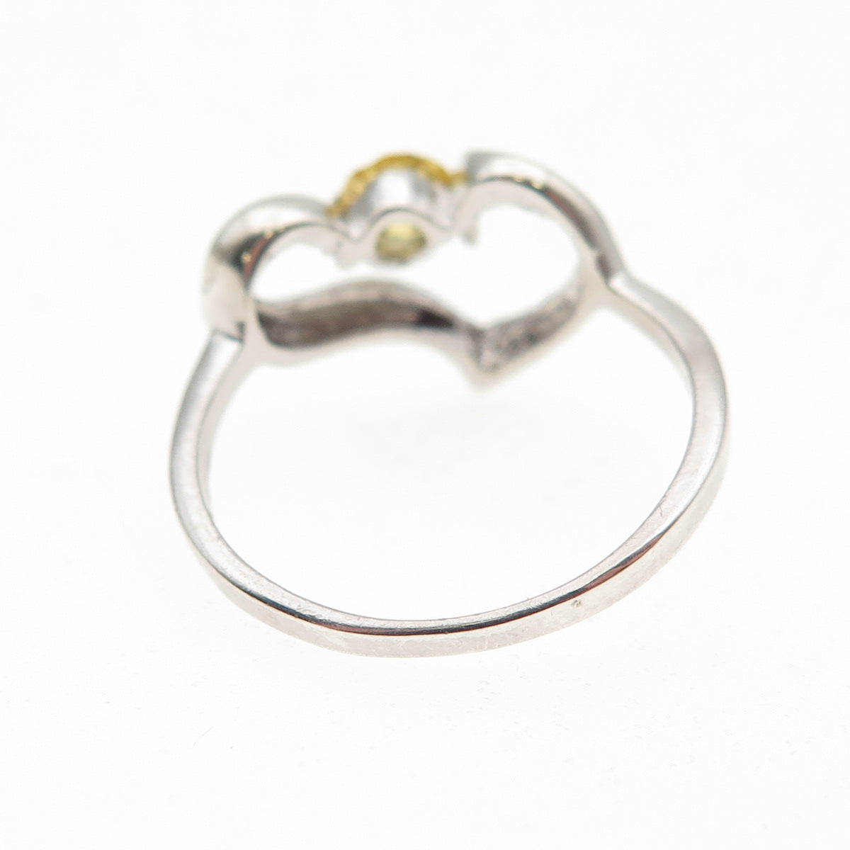 925 Sterling Silver Round-Cut Canary C Z Heart Ring Size 6