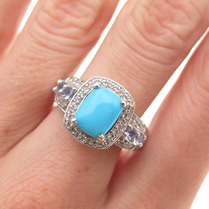 Chuck Clemency 925 Sterling Silver Real Turquoise Tanzanite & Topaz Ring Size 8