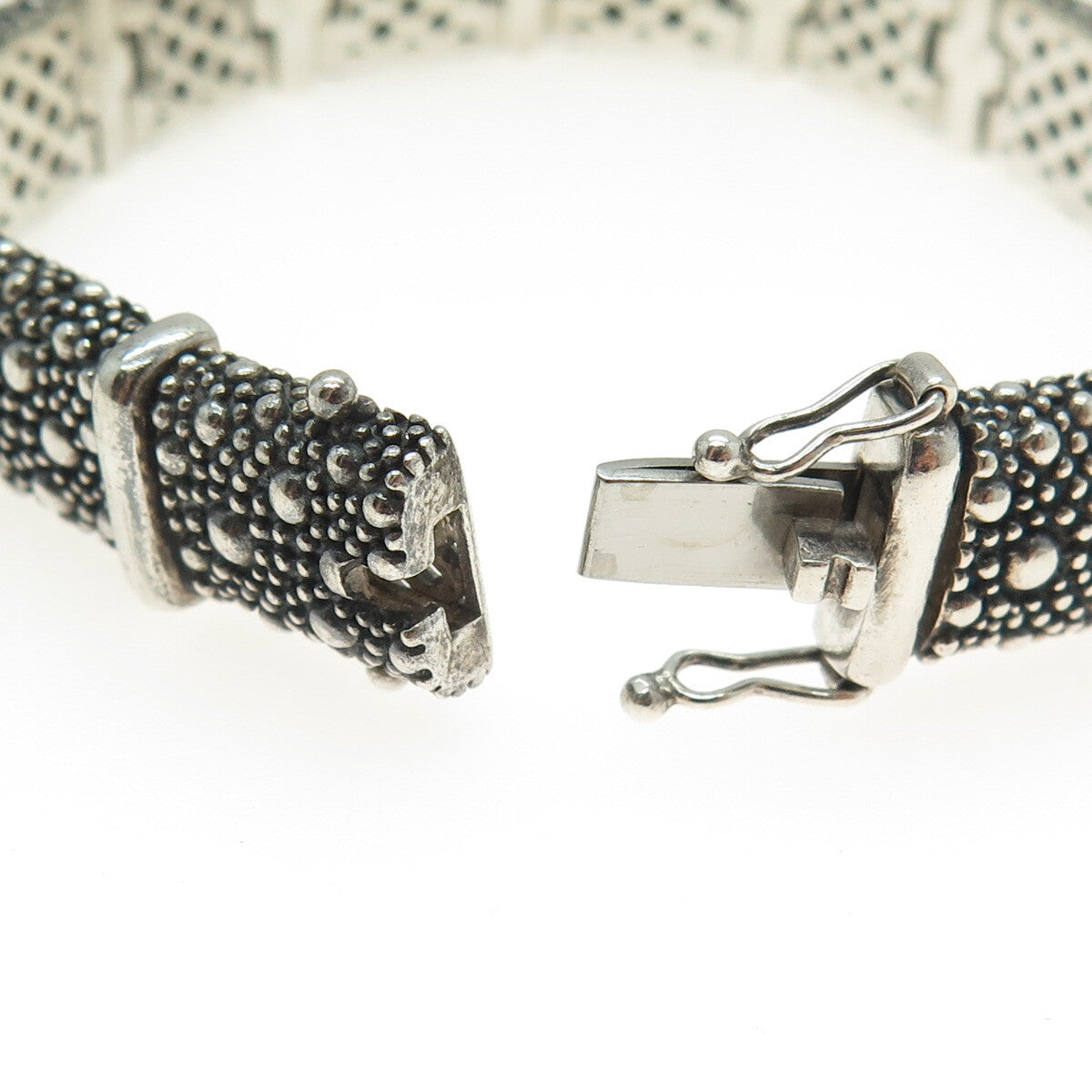 MICHAEL DAWKINS 925 Sterling Silver Granulated Panel Link Bracelet 6.5"