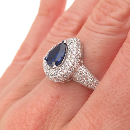 Yagi 925 Sterling Silver Lab-Created White Sapphire & Blue C Z Ring Size 7