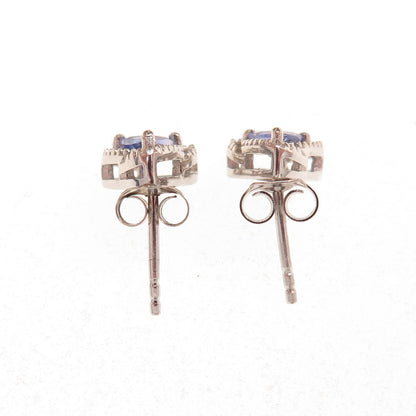 Chuck Clemency 925 Sterling Silver Real Triangle-Cut Tanzanite Stud Earrings