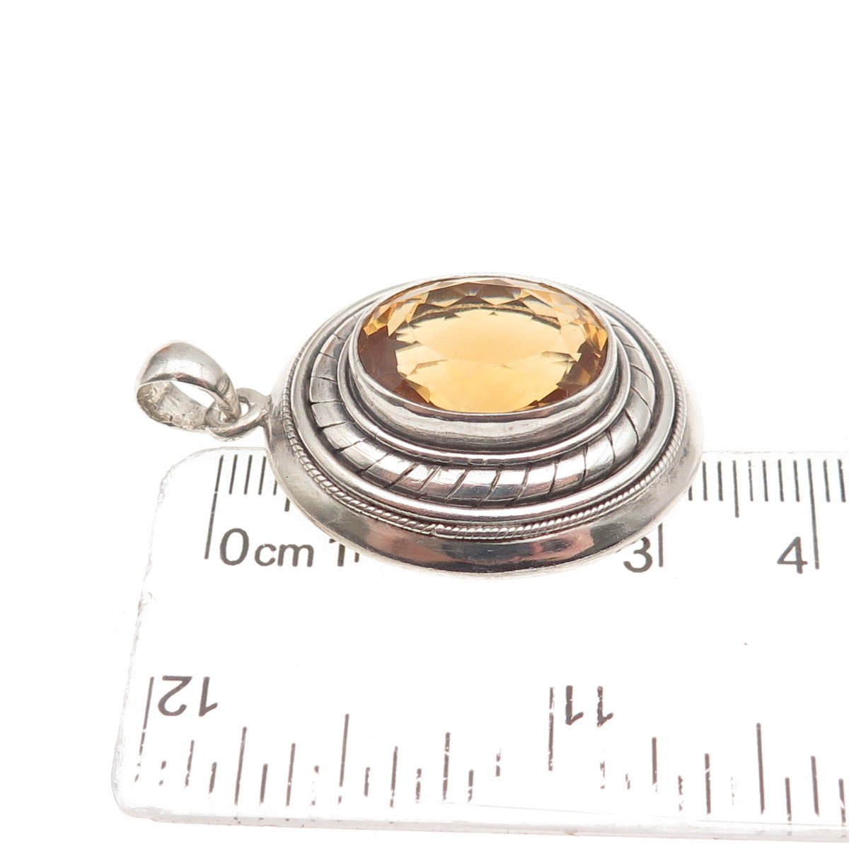 925 Sterling Silver Vintage Real Oval-Cut Citrine Pendant