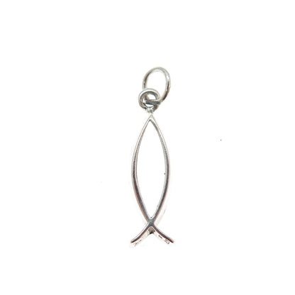 925 Sterling Silver Vintage Ichthys Religious Minimalist Charm Pendant