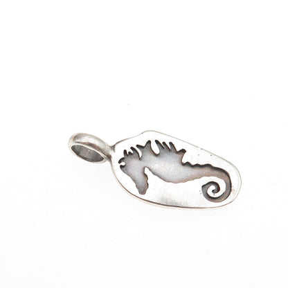 925 Sterling Silver Vintage Real Seahorse Oxidized Charm Pendant