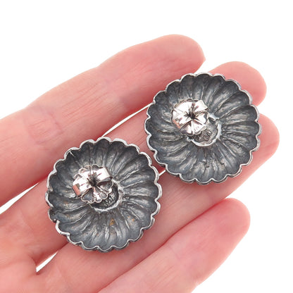 Morning Sun 925 Sterling Silver Vintage Real Turquoise Flower Oxidized Earrings