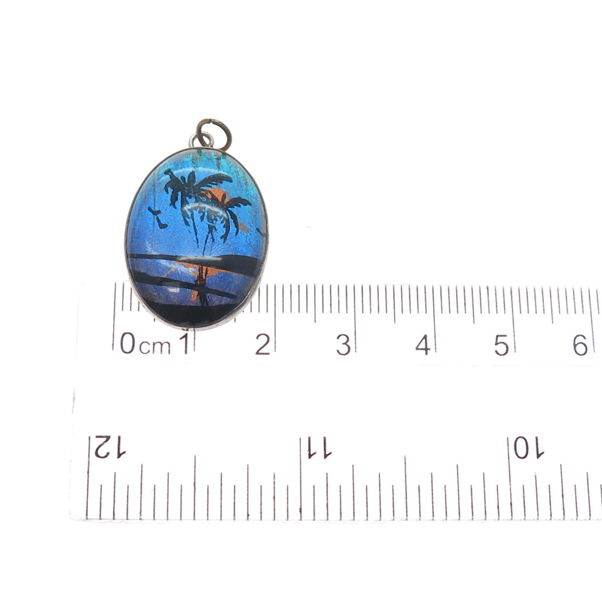 925 Sterling Silver Antique Art Deco Monarch Butterfly Wing Landscape Pendant