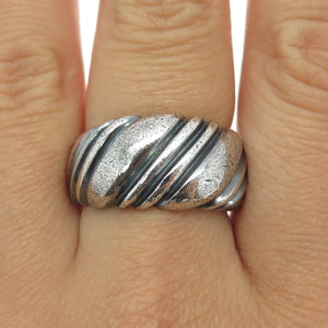 925 Sterling Silver Vintage Ribbed Ring Size 9