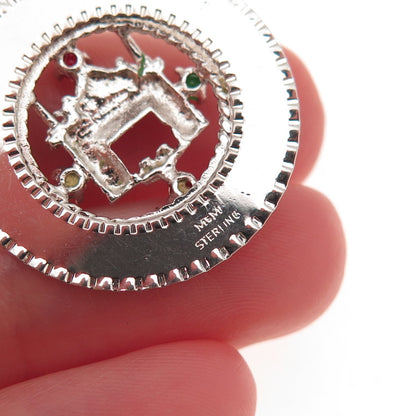Mark Mercy 925 Sterling Silver Vintage Rhinestone Merry Christmas Charm Pendant