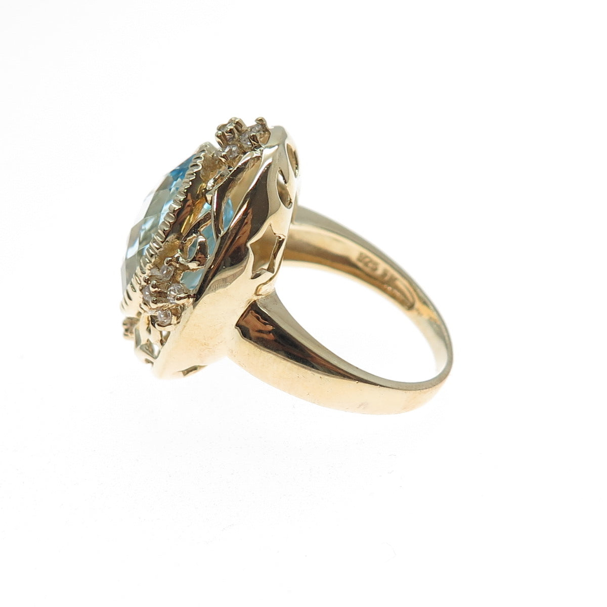 925 Sterling Silver Gold Plated Real Blue Topaz & C Z Ring Size 6.25