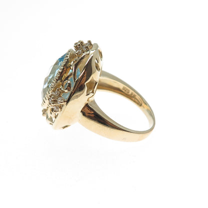 925 Sterling Silver Gold Plated Real Blue Topaz & C Z Ring Size 6.25