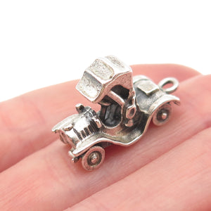 925 Sterling Silver Antique Art Deco Retro Car Oxidized 3D Charm Pendant