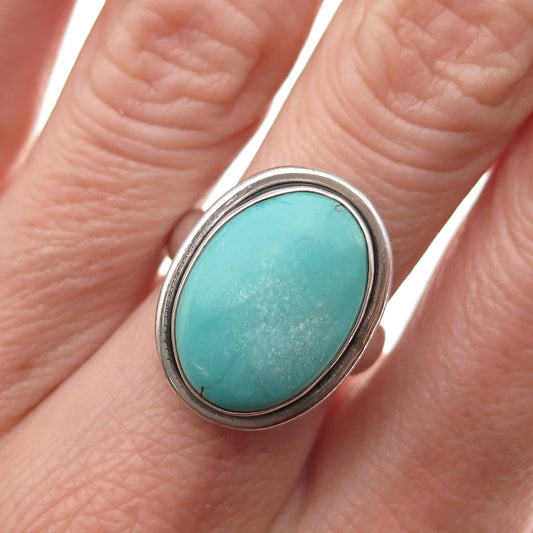925 Sterling Silver Vintage Real Tyrone Turquoise Oxidized Ring Size 6.5
