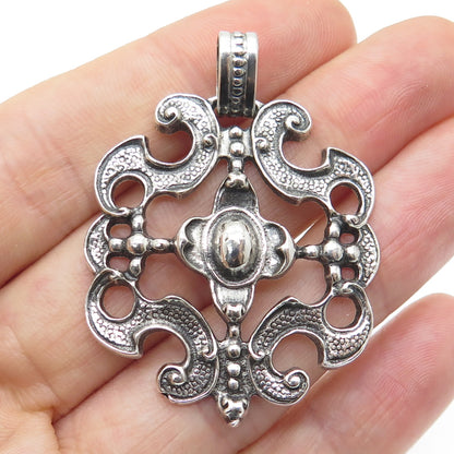 925 Sterling Silver Vintage Ornate Floral Oxidized Pendant