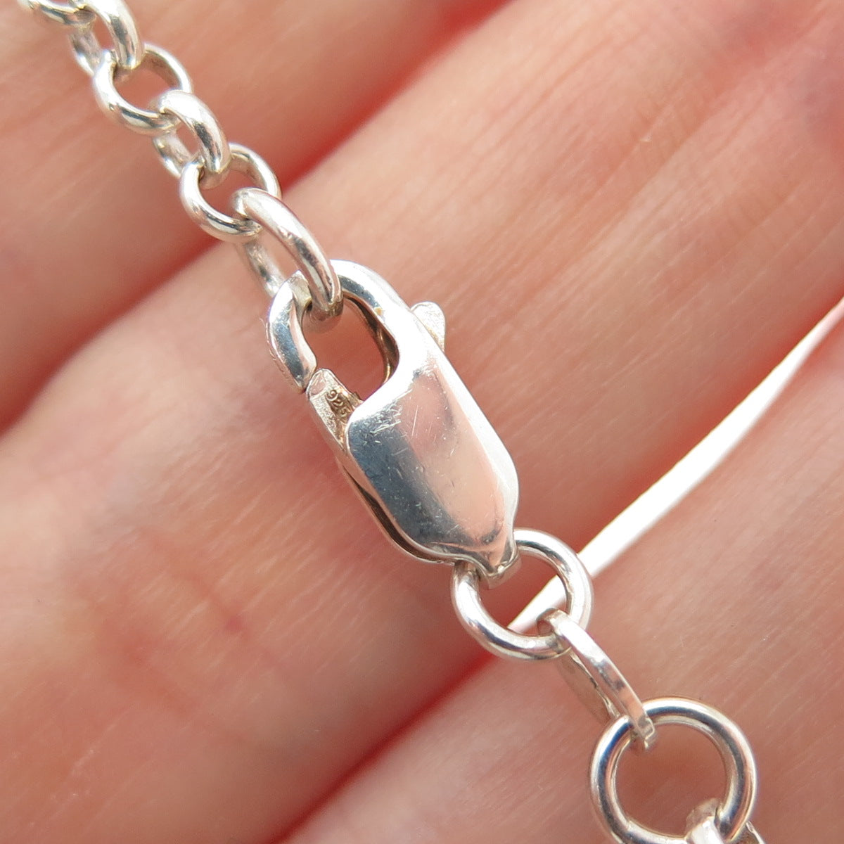 925 Sterling Silver Vintage Enamel Wood Bar Rolo Link Bracelet 6.25"