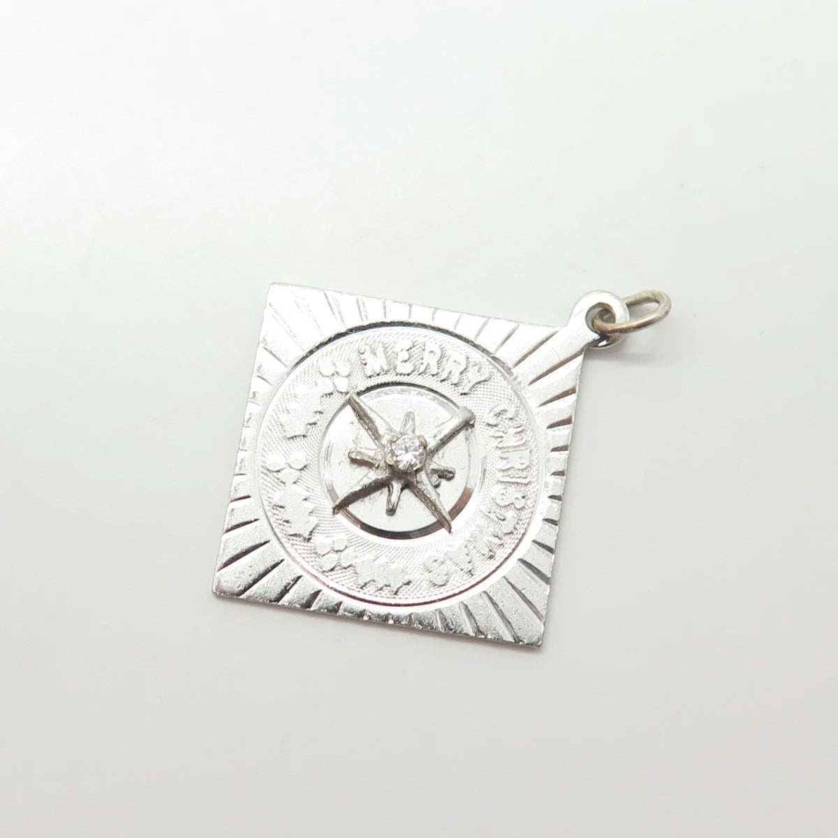 925 Sterling Silver Vintage C Z "Merry Christmas" Charm Pendant