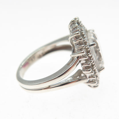 925 Sterling Silver Real Oval & Round-Cut White Topaz Ring Size 5.25