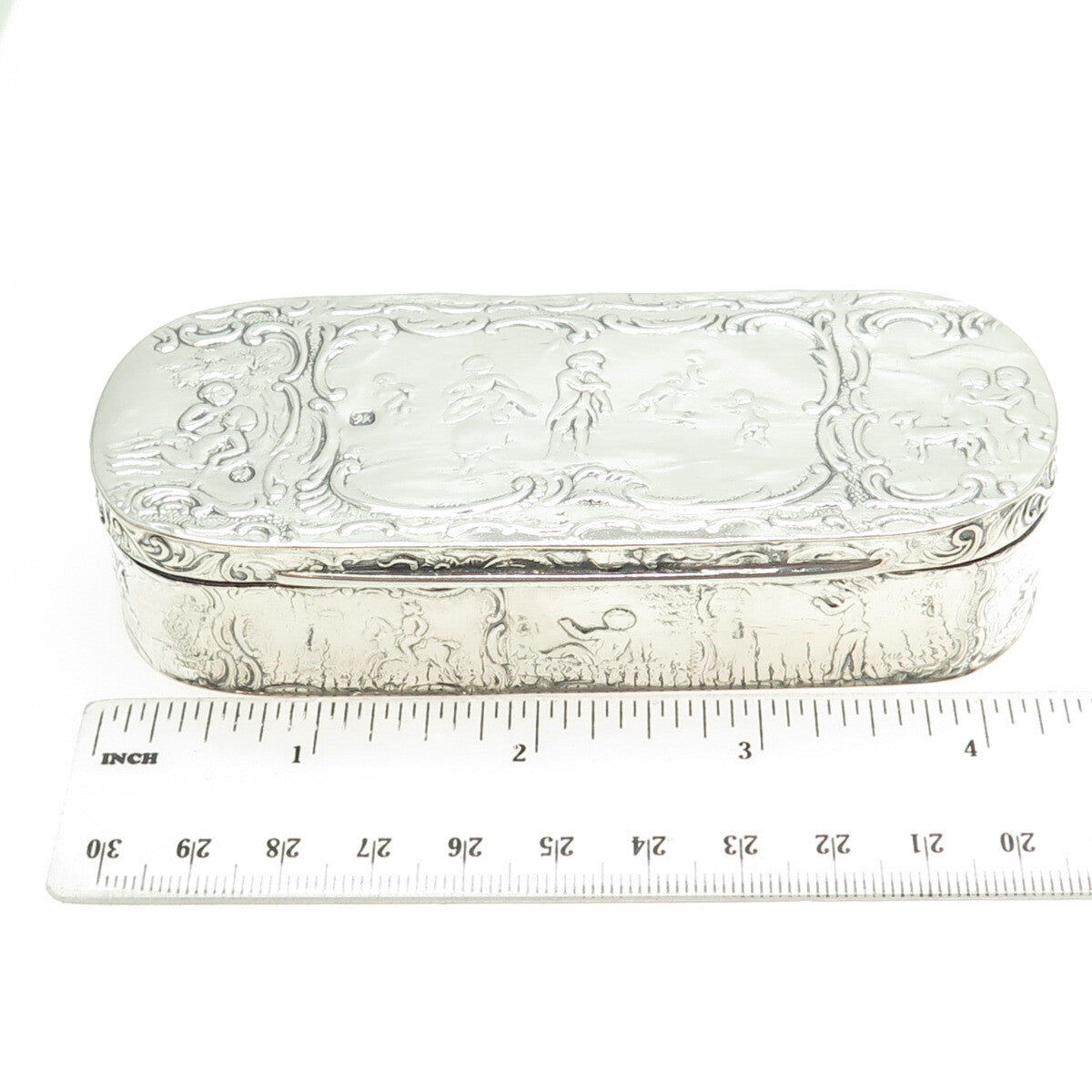 930 Silver Antique Art Deco Netherlands Genre Scene Collectable Tobacco Box