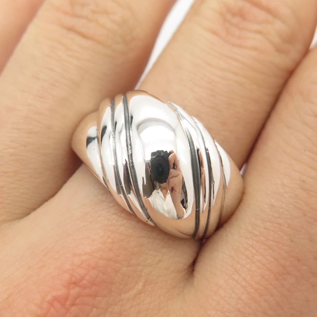 925 Sterling Silver Vintage Kabana Striped Ring Size 10