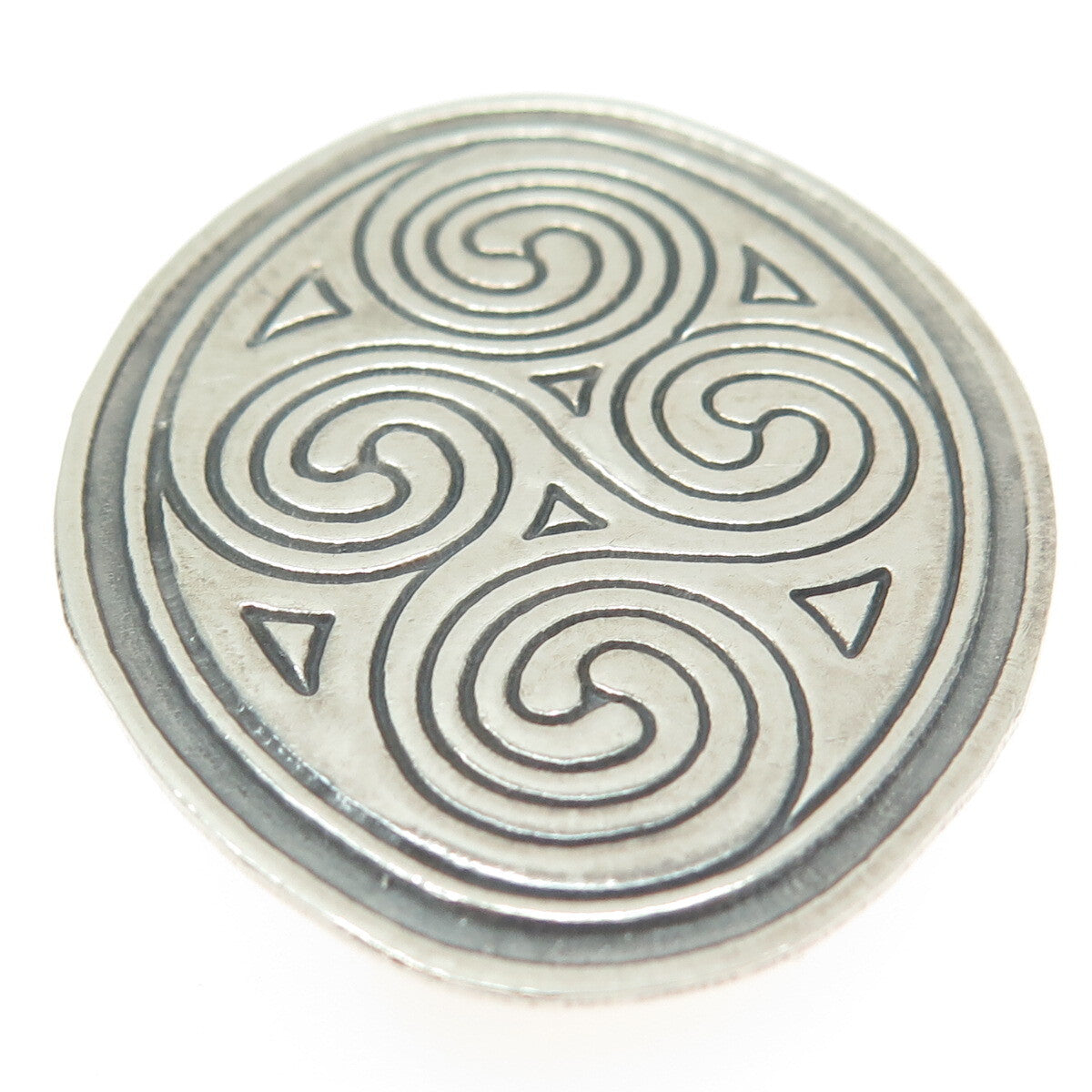925 Sterling Silver Vintage Mexico Spiral Ethnic Oval Pin Brooch / Pendant