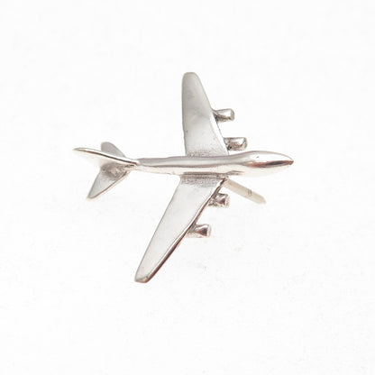 925 Sterling Silver Vintage Airplane Tie Tack / Lapel Pin