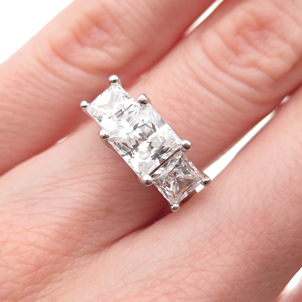 JCM Jacmel Mauritius 925 Sterling Silver Princess-Cut C Z Engagement Ring Size 5